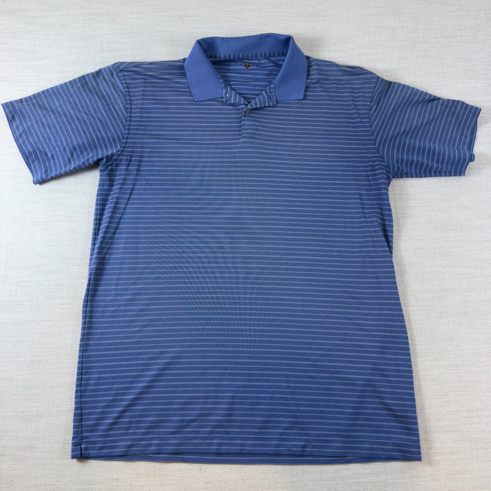 Nike Golf Polo Shirt Mens XL Blue White Striped Short Sleeve Performance
